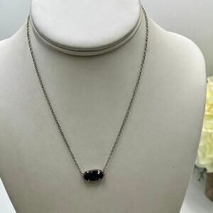 Kendra Scott Elisa Rhodium Silver Plated Pendant Necklace‎ in Opaque Black Glass